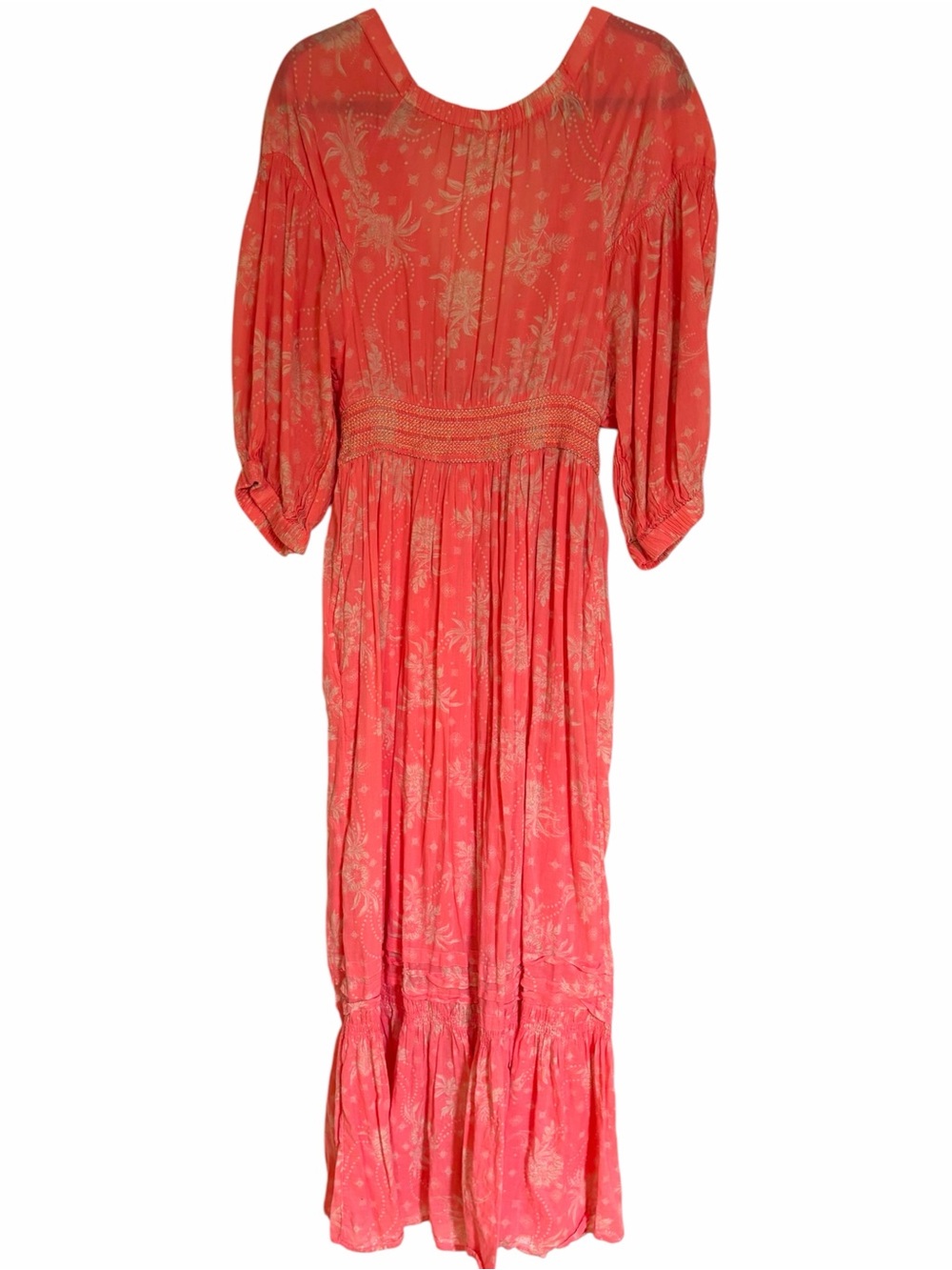 Free People Golden Hour Maxi Dress Coral Pink Floral Babydoll Beach Resort - Picture 6 of 15